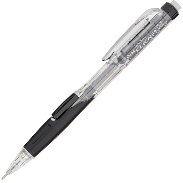 Pentel Mechanical Pencil, Refillable Lead/Eraser, 0.9mm, 12/BX, Black